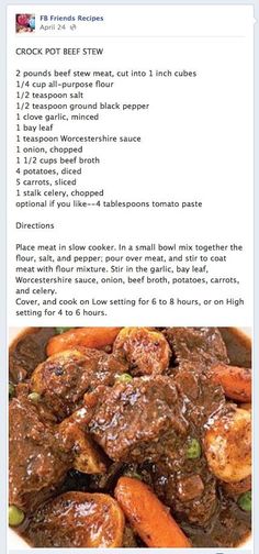 the recipe for this beef stew has been posted on facebook