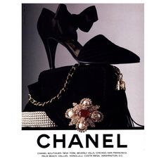 1990 Chanel: Shoes and Purse Vintage Print Ad | eBay 1990 Chanel, 80s Chanel, Chanel Ad, Shoes And Purse, Chanel Boutique, Shoes Ads, Purse Vintage, Black Heel, Chanel Jewelry