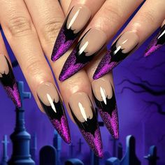 PRICES MAY VARY. 【Halloween Press On Nails Long Stiletto Almond】：SHANRUN all fake nails, press on nails, nail kits are made of environ-mentally friendly acrylic resin material, which is non-toxic, tasteless and environmentally friendly, won’t hurt your hands.Get salon-like nails in 5 mins! 【What You Will Get】:A box contains 24 fake nails, a nail file and 24 jelly glues,an orange wood stick, a set of cleaning cotton,the fake nails are divided into 12 different sizes.The soft elastic and seamless Fake Nails Long, Unghie Nail Art, Long Stiletto Nails, Halloween Press On Nails, Nagel Tips, Party Nails, Nail Forms