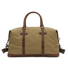 Vintage Cotton Canvas Duffle Bag Brown Canvas Travel Bag With Top Carry Handle, Khaki Travel Bag With Top Carry Handle, Brown Canvas Bag With Top Carry Handle For Travel, Casual Travel Bag With Leather Trim For Overnight Trips, Khaki Canvas Bag For Travel, Weekend Satchel Duffle Bag With Top Carry Handle, Large Capacity Khaki Canvas Travel Bag, Casual Canvas Bag With Leather Handles For Travel, Travel Canvas Shoulder Bag With Top Carry Handle