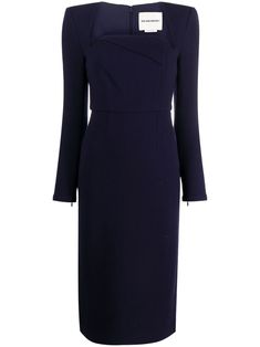 Find ROLAND MOURET Long-sleeve Wool Crepe Midi Dress on Editorialist. navy blue wool crepe draped detailing square neck concealed rear zip fastening shoulder pads long sleeves straight hem knee-length Roland Mouret Dress, Midi Dress For Women, Crepe Midi Dress, Wool Crepe, Office Dress, Dressed To The Nines, Roland Mouret, Office Dresses, Blue Midi Dress