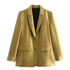 Vesa Golden Basic Blazer watereverysunday Gold Suit, Cut Blazer, Gold Blazer, Blazer Pattern, Blazer Casual, Gold Pants, Chic Blazer, Blazer Jackets For Women, Casual Blazer