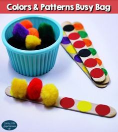 the colors and patterns busy bag is ready to be filled with pom poms