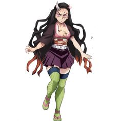 an anime character with long black hair and green stockings, holding her hands out to the side