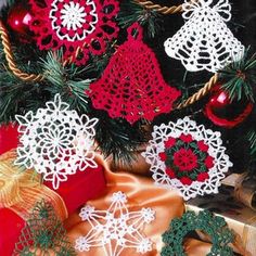 an image of christmas ornaments on the cover of crochet