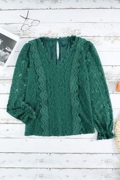 Green Floral Lace Mesh Crochet Long Sleeve Top Casual Green Lace Top, Fall Crochet Lace Stretch Tops, Green Long Sleeve Crochet Top For Fall, Green Lace Tops For Spring, Green Long Sleeve Top With Lace Trim, Fitted Green Crochet Top For Fall, Green Long Sleeve Crochet Top, Green Crochet Lace Tops For Spring, Casual Green Crochet Lace Top