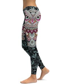 Womens Workout Yoga Ornamental Owl Leggings Pink/White/Black | Gearbunch.com Halter Top Swimwear, Paisley Mandala, Running Yoga Pants, Legging Sport, Best Leggings, Pink Leggings, Yoga Women, Printed Leggings, Yoga Leggings