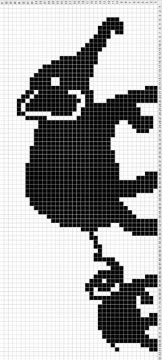 a cross stitch pattern with an image of a black bird on it's head