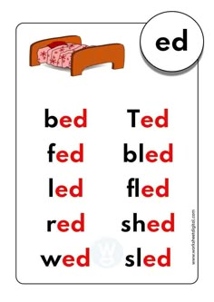 a red bed is shown with the words in english