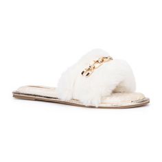 Step into cozy style with these Torgeis Valentina women's faux fur slide slippers. Step into cozy style with these Torgeis Valentina women's faux fur slide slippers. SLIPPER FEATURES Chain link detail Soft faux fur upperSLIPPER CONSTRUCTION Faux fur upper and lining EVA outsoleSLIPPER DETAILS Open toe Slip-on Padded footbed 0.5-in. platform Size: 9. Color: White. Gender: female. Age Group: adult.