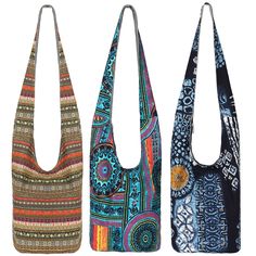 PRICES MAY VARY. Eye Catching Style: you will receive 3 pieces of hippie bags for women and men, which have 3 interlayers, each has its own style, color and design, they can match your clothes, embellish your makeup, you can wear it when parting, traveling, working and going out Large Size: the size of our boho purse is 14 x 12 inches/ 35.6 x 30.5 cm (handle: 21 inches/ 53.3 cm), which is suitable for most body types, our bag has multiple compartments, including a zipper compartment on the back Boho Purse, Hand Bags For Women, Boho Handbags, Ethnic Bag, Fabric Ideas, Hippie Bags, Handbag For Women, Boho Purses, Boho Bags