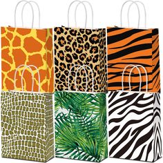 PRICES MAY VARY. Package Includes: you will get 24 pieces of zoo animal gift bags with 6 different patterns, 4 pieces for per pattern, various styles and sufficient quantity to meet your packing needs for daily and party decoration Wildlife Themed Party Supplies: these paper jungle safari party bags are designed with diverse wildlife elements, such as giraffe spots, cheetah spots, crocodile spots, zebra stripe, tiger stripe and tropical green leaves, which are vivid and attractive, will be favor Wild Kratts Birthday Party, Jungle Party Favors, Animal Party Favors, Animal Baby Shower Theme, Giraffe Birthday, Animal Print Party, Party Favor Bag, Jungle Safari Party, Zoo Party