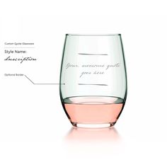 a wine glass labeled with the names of different wines