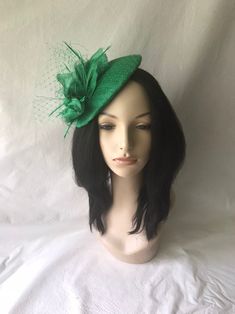 Emerald green sinamay fascinator hat for Wedding tea Party | Etsy Handmade Flowers Fascinator For Formal Occasions, Elegant Green Fascinator For Church, Royal Ascot Wedding Fascinator, Formal Costume Hats And Headpieces With Handmade Flowers, Elegant Green Church Fascinator, Elegant Handmade Flowers Fascinator, Sinamay Hat Fascinator For Royal Ascot, Fitted Short Brim Fascinator For Church, Sinamay Fascinator Hat For Spring