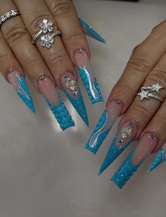 Aqua Blue Nails, Aquamarine Nails, Practice Nails, Purple Nail Art, Curved Nails, Wow Nails