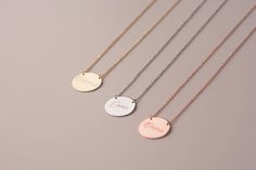 "Disc Necklace * The most special jewelry in Etsy, unique gift for you and your beloved ones. Disc necklaces are designed to show your passion and love to your loved ones with special memories. C U S T O M * D I S C * N E C K L A C E * Material: High quality 925 Sterling Silver plated in 14K Gold or 14K Solid Gold * Dimension: 14mm diameter * Finish: Gold, Rose Gold, White Gold F E A T U R E S * Made to Order * High Quality Material * Personalized * Packaged with Elegant Jewelry Box * Handmade a Minimalist Engraved Jewelry For Birthday Gift, Customized Rose Gold Jewelry, Customized Rose Gold Necklaces, Customized Round Rose Gold Necklace, Customized Rose Gold Necklace, 14k Gold Round Pendant Name Necklace, Customized 14k Gold Jewelry, Engraved Rose Gold Jewelry As A Gift, Customized Rose Gold Round Pendant Necklace