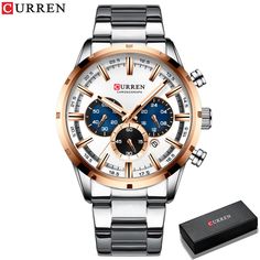 Color: Silver white box Rose Watch, Men's Watches Luxury, White Russian, Wristwatch Fashion, Mens Sport Watches, Blue Watches, Military Watches, Waterproof Watch, Mens Luxury