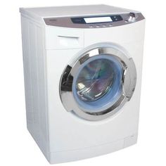 a washing machine with the front door open