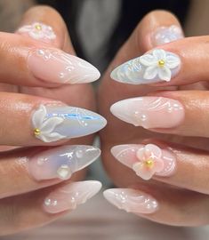 Vacation Nails Short Almond, Nails For Dubai, Blue Vacation Nails, Vacation Nails Almond Shape, Summer Nails Almond Shape, Nails Festival, Island Nails, Shell Nails, Nails Vacation