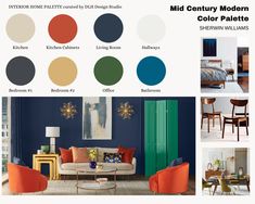 the color scheme for this mid century modern living room