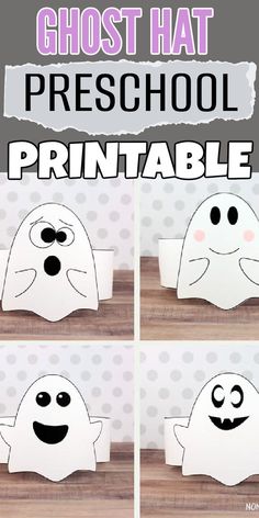 ghost hat preschool printable craft for kids to make with paper and cut out the faces