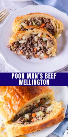 two different views of the meat and vegetable pies with text overlay that reads, poor man's beef wellington