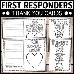 the first responders thank you cards are in black and white with text on them