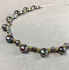 Black Fresh Water Pearl Necklace - Black Pearl Jewelry - Mixed Metal Necklace - Pearl Dot Black Pearl Jewelry, Mixed Metal Necklace, Fresh Water Pearl Necklace, Water Pearl Necklace, December Birthstone Jewelry, Murano Glass Necklaces, Heavy Earrings, Black Pearl Necklace, Double Heart Necklace