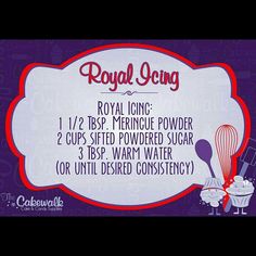 royal icing recipe label with instructions for how to use it