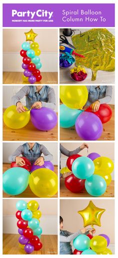 several pictures of different balloons and stars