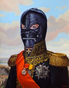 a painting of a man wearing a black mask