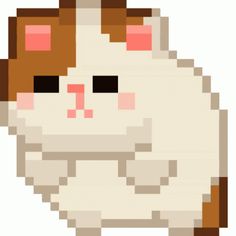 a pixel art image of a hamster with pink eyes and brown ears, standing in front of a white background