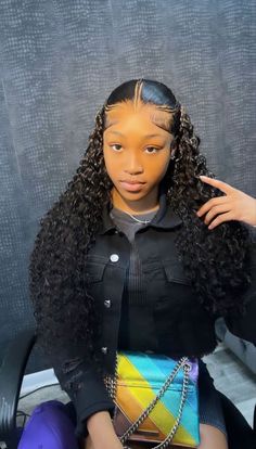 Baddie Weave Hairstyles, 3 Braids Hairstyle Wig, Side Part With Braid, Lace Wig Hairstyles Black Women, Deep Wave Hairstyles For Black Women, Hair With Weave, Deep Wave Frontal Wig Hairstyles, 20 Inch Wig, Blonde Skunk Stripe