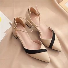 Fashion Women Square Heel Pumps Pointed Toe Ankle Strap High Heels Casual Shoes | eBay Sepatu Pump, Shoes For Party, Medium Heel Shoes, Beige Square, Party Ladies, Pointed Shoes, Casual High Heels, Ankle Strap High Heels, Point Shoes