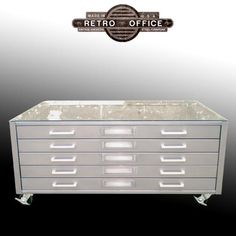 an image of a metal dresser with drawers on it's sides and the words retro office above it