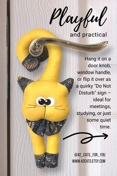 If you are looking for a fun and unique cat-themed gift, this playful stuffed cat door hanger is perfect for adding humor and charm to your home! Hang it on a door knob, window handle, or flip it over as a quirky "Do Not Disturb" door sign – ideal for meetings, studying, or just some quiet time.