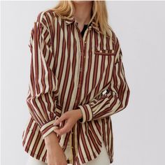 Oversized Women’s Striped Corduroy Shirt Cream, Maroon And Rust Colored Size Small Nwt Urban Outfitters Striped Shirt Women, Corduroy Shirt, Oversize Women, Candy Stripes, Rust Color, Shirt Women, Striped Shirt, Urban Outfitters, Rust