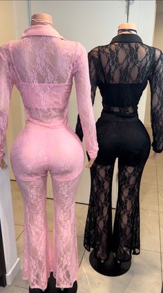 A lace 3-piece set with a tank, lace top and matching lace flare leg bottoms. This lace set is stretchy and the bottoms are high-waisted with an elastic waist band. Has good stretch. Mannequin has on a size small. This item is final sale. SIZING RECOMMENDATIONS: BASED ON AVERAGE SIZES. SMALL (3-6) MEDIUM (7-9) LARGE (10-12) Lace Two Piece Set Outfit, Matching Set Outfit Two Pieces, Manifestation Goddess, Two Piece Set Outfit, Lace Two Piece Set, Summer Barbie, Mouth Piercings, Pink Wardrobe, Denim Street Style