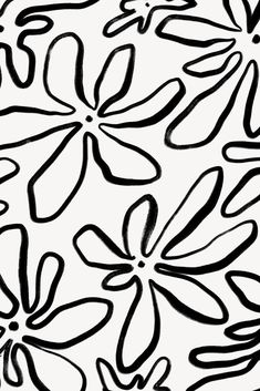 black and white drawing of flowers on a white background