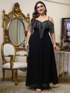 Black Tie Event Dresses, Mesh Prom Dress, Plus Size Gowns Formal, Glamorous Dress, Dress With Fringe, Plus Size Gowns, Elegant Dresses Classy, Plus Size Formal Dresses, Vestido Plus Size