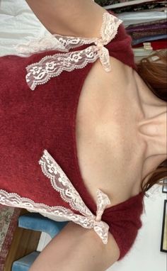 Maroon, wine, beige, cream, bow, bows, lace, trim, custom, customise, fashion, style, aesthetic, tumblr, vintage, retro, ginger, copper, red, hair, mohair, square neck, 90s, 1990s, inspiration, lifestyle, red, coquette, americana, gothic midwester, witchy, sabrina the teenage witch 90s Red Outfit, Wine Red Outfit Aesthetic, Vintage Americana Aesthetic Coquette, Cherry Red Clothes Aesthetic, Coquette Americana Aesthetic Outfit, Red Outfit Coquette, Coquette Red Dress, Maroon And Cream Outfit, Cherry Clothes Aesthetic