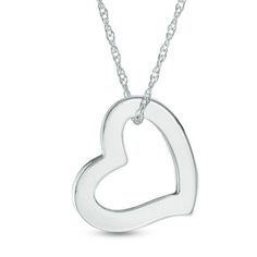 Make your romantic sentiments known with this shimmering heart pendant. Created in cool 14K white gold, this petite open look captures your sweet love story in a simple yet heartfelt way. Polished to a bright shine, the heart suspends slightly askew along an 18.0-inch rope chain that secures with a spring-ring clasp. Diamond Cut Heart Necklace, Classic White Gold Heart Necklace For Valentine's Day, Mother's Day Open Heart Diamond Cut Necklace, Classic Open Heart Jewelry For Valentine's Day, Classic Open Heart Necklace With Polished Finish, Silver Open Heart Fine Jewelry Necklace, White Gold Open Heart Charm Jewelry, White Gold Open Heart Jewelry With Heart Charm, Silver Open Heart Necklace Fine Jewelry