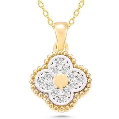 Features Yellow gold and white diamond Material: Solid Gold (not gold plated or gold filled) Available Gold Color: Yellow gold, rose gold and white gold Karat: 14 K (585) Diamond weight: 0.07 ct Gold grams: 2.10 gr Available with or without chain Diamond color: G Color Diamond count: 12 Length: .31 in Width: 0.31 in  Made to order As with all of our products, this item is handmade and made to order. All of our items are 14K real gold. We do not use any gold filled, gold plated or gold vermeil it Diamond Flower Necklace, Diamond Necklace Gift, Dainty Diamond Ring, Chain Diamond, Pendant Diamond, Solitaire Pendant Necklace, White Gold Chains, Wedding Jewellery Necklace, Turquoise Rings