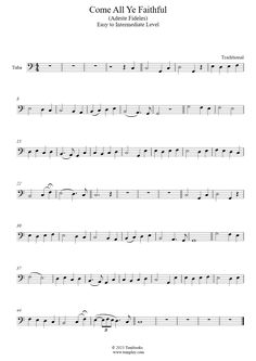 some sheet music with the words come all yee faithful