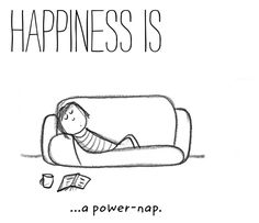 a cartoon drawing of a person sleeping on a couch with the caption happiness is