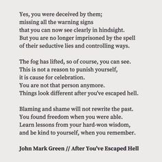 a poem written in black and white with the words john mark green / you've been