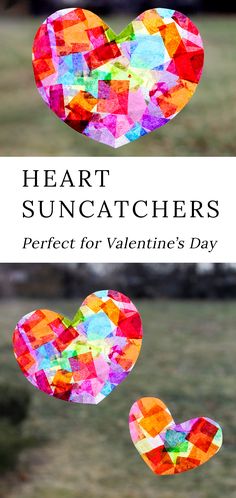 paper heart suncatchers made with rainbow craft for kids