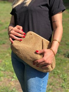 HANDMADE STRAW POUCH CLUTCH BAG 🛍️Inspired by nature sustainable fashion ✅Any woman must have this bag for every fashionista.Whether you keeping it to yourself or gifting someone you care, it will be unforgettable. Daily use, a fashionable women's accessory for special occasions ✅I made this beautiful clutch from natural paper rope which is organic cotton. ✅The interior of the straw summer bag is fully lined with cotton and has a hidden metal lock. A lining of the appropriate color is sewn into Brown Rectangular Crochet Party Bag, Woven Pouch Clutch As Gift, Brown Pouch Straw Bag, Brown Rectangular Crochet Bag For Party, Woven Clutch Pouch As Gift, Woven Clutch Pouch For Gifts, Handwoven Clutch Pouch For Gifts, Handwoven Clutch Pouch As A Gift, Handmade Beige Pouch For Evening