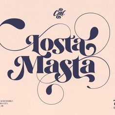 the title for costa masta is shown in blue and black letters on a pink background