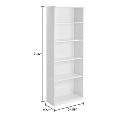 a white bookcase with three shelves and measurements